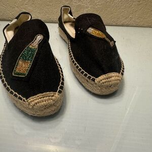 Soludos by Anthropology Size 6.5 Black Cotton on /Straw Platform Low Slip-Ons